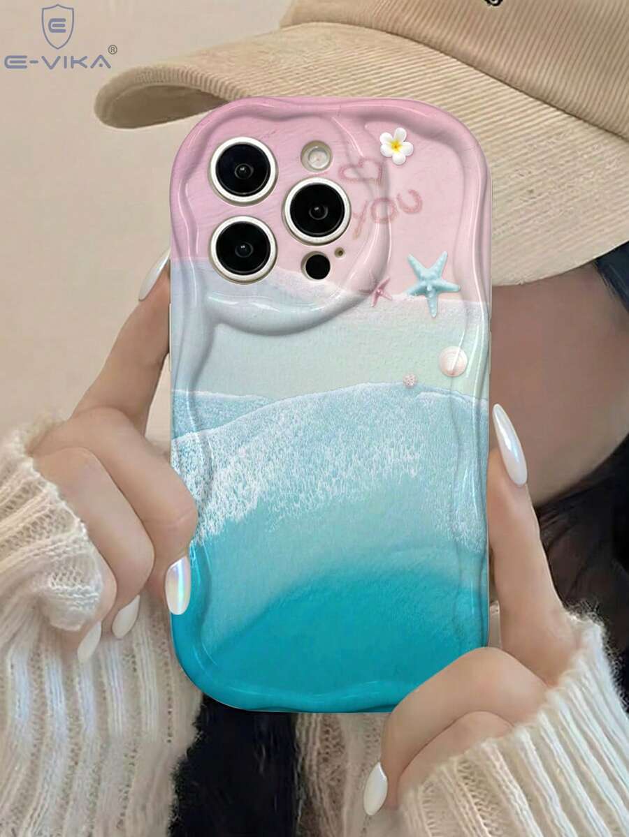 1件時尚貝殼與海星亮面印花加厚防摔手機殼，適用於 Apple 系列與系列