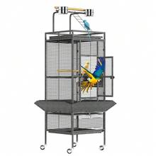 Techigher 155 Cm Wrought Iron Play Top Bird Cage With Rolling Stand, Perch & Feeder, Large Parrot Cage For Parakeets, Cockatiels, Conures, Parrots - one-size - View 6