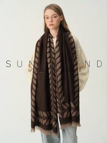 1pc Women's Leaf Pattern Gold Thread Elegant Elegant Lady Wool Jacquard Scarf For Autumn/Winter Daily Wear - Brown - View 1