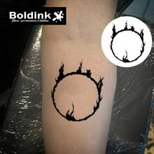 Boldink 1PC Fire Ring Silhouette Temporary Tattoo Sticker, Waterproof Body Art Tattoo Sticker, Lasts 1-2 Weeks, Plant Juice Formula, And Gentle, Non-Irritating, Perfect For Daily Outfit, Body Decoration, Chinese Style Gift For Men And Women, Must-Have For People - Black - View 6