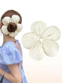 1pc/Set Large Satin Flower Scrunchie, Silk Flower Hair Tie, Korean Style Oversized Flower Hair Accessory, Elegant Cute Sponge Flower Scrunchie, Extra Large Hair Tie For Bun, Suitable For Thick Curly Hair - Multicolor - View 7