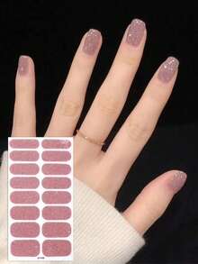 8/6/4/2/1pcs Pink Glitter Self-Adhesive Gel Nail Stickers, Suitable For Women's Home DIY Nail Art Supplies - Multicolor - View 2