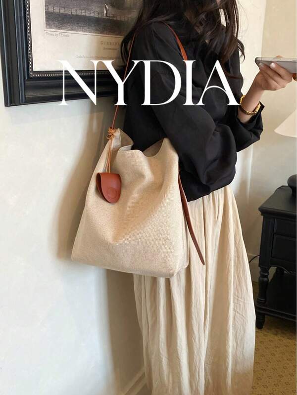 1PC Beige Linen Texture Casual Tote Shoulder Bag, Delicate Woven Fabric With Brown Leather Accents, Loose Soft Bag For Travel, Shopping, Commuting, Versatile Minimalist Artistic Style Women's Shoulder Underarm Bag #LinenTextureShoulderBag #LargeCapacityCasualPurse #MinimalistVacationToteBag