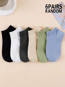 Random 6/10 Pairs Women's Ankle Socks - Dark Solid Color Minimalist - Cotton Elastic Antibacterial Odor-Resistant, Suitable For Daily Casual And Business Wear - Multicolor - View 7