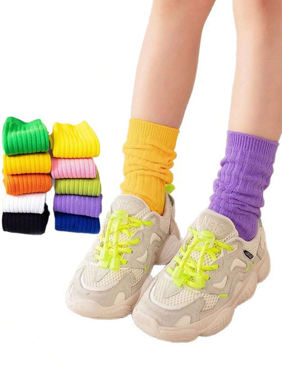 1 Pair Kids Solid Color Straight Socks, 2-7 Years Old Children Candy Color Calf Socks, Versatile Mid-Calf Socks Suitable For All Seasons - Multicolor - View 1