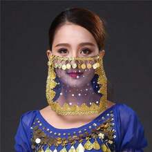 1pc Women's Belly Dance Outfit Handmade Chiffon Veil With Coins Hanging Elastic Band Dance Costume Face Covering Accessory, With Sequin Skirt Saree Sari Style Inspiration For Rave Performance. Suitable For Festivals, Parties, - Multicolor - View 14