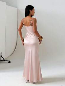 Women's Pink Satin Ruched Sexy Dress, Suitable For Party, Date, Evening Event - Pink - View 5