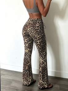 DOUCIU Leopard Print High Waist Drawstring Flare Pants Women's Casual Street Style - Multicolor - View 6