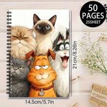 1pca A5 Cartoon Group Cats & Funny Dog Watercolor Spiral Notebook, 25 Sheets (50 Pages) With High Quality Paper, Portable For Note Taking, Studying Creative Writing Ideal For Students, Professionals Artistic Design Lovers - Rectangle - View 8