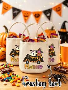 Tas jinjing Halloween yang dapat disesuaikan untuk kegiatan "trick-or-treating" (mengumpulkan permen), menampilkan desain hantu, sempurna untuk membawa permen yang cukup untuk pesta dan acara. - MultiWarna - View 3
