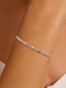 LEKANI S925 Sterling Silver Bracelet 1pc Minimalist Fashion Double Layer Design Exquisite Gold Plated Silver Jewelry Accessory For Women Gift For Girlfriend - Silver - View 2