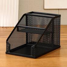 Mesh Desk Organizer For Office, Metal Pen Holder, Desktop Storage Caddy With Sticky Note & Card Slots, Black Stationery Holder For School & Exhibition - 5019 - View 4