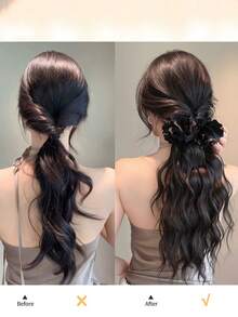 Women's Long Wavy Curly Ponytail Hair Extension With Banana Clip And Flower Clip, Premium Clip-In Ponytail Piece - Multicolor - View 7