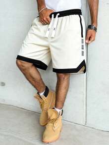 Men's Summer Drawstring Waist Colorblock Casual Daily Sports Shorts - Beige - View 2