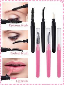 3/1pc Makeup Brush Set, Eyelash Brush/Lip Brush/Eyebrow Brush, With Transparent Dust Cover, Portable Design For Combing Eyelashes And Eyebrows, Spiral Eyelash Curler, Lipstick Lip Brush, Suitable For Home Or Travel Use, Essential Makeup Accessory - Multicolor - View 1