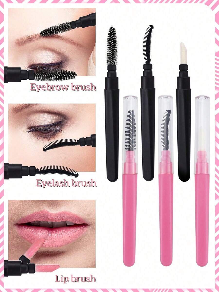 3/1pc Makeup Brush Set, Eyelash Brush/Lip Brush/Eyebrow Brush, With Transparent Dust Cover, Portable Design For Combing Eyelashes And Eyebrows, Spiral Eyelash Curler, Lipstick Lip Brush, Suitable For Home Or Travel Use, Essential Makeup Accessory - Multicolor - View 1