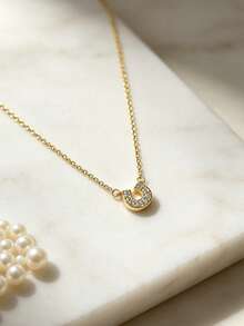 Shescity 1pc Gold Horseshoe Pendant Necklace, Niche Design, Exquisite High-End Collarbone Chain Necklace - Gold - View 8