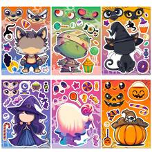 6 Sheets Halloween Puzzle Stickers,DIY Character Craft Face Stickers, Create Your Own Witch, Werewolf, Mummy, Black Cat, Ghost, Pumpkin, Halloween Party Activity Stickers For Craft Projects - Multicolor - View 7