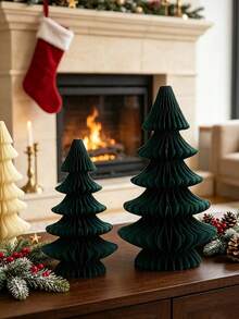 2pcs Green Paper Honeycomb Christmas Trees, Holiday Tabletop Decor, Party Decoration And Gift, Suitable For Christmas Table Display, Centerpiece And Home Or Room Decoration - Green - View 11