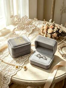 Custom Velvet Double Ring Box With Custom Couple Names And Wedding Date Proposal Engagement Ring Storage Box Wedding Ceremony Display Keepsake Jewelry Box - Multicolor - View 3