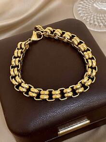 1 pieza Pulsera de cadena tejida vintage chapada en oro de 18K de acero inoxidable, joyería minimalista de oro para mujeres, regalo diario/fiesta/Navidad/cumpleaños/Halloween - Multicolor - Ver 8