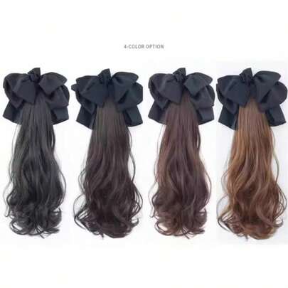 Pinza de pelo con lazo perezoso, extensión de cabello sintético ondulado elegante estilo diosa, para coleta baja y coleta alta, cabello largo rizado, pinza de pelo HA2867