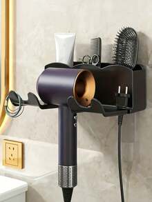 1pc No-Drill Hair Dryer Holder - Strong Adhesive Wall-Mounted Bracket, Hands-Free Bathroom Vanity Storage Rack, Space-Saving Hair Styling Tool Organizer - Multicolor 1 - View 12