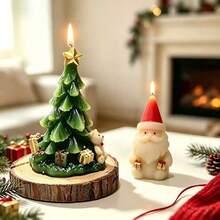 Christmas Tree Shaped Decorative Candle, 3D Sculpted Wax Ornament With Bear & Gift Box Detail, Aesthetic Tabletop Decoration For Xmas Holiday Party Home Decor Gift - 1PC - View 4