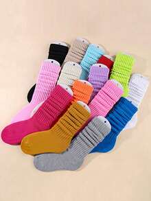 12/6 Pairs Casual Solid Color Socks, Knee-High Socks, Wool Socks, Bubble Socks, Candy Color Cute Sweet Princess Style Socks, Breathable, Comfortable, Soft, Skin-Friendly, Suitable For Daily Wear - Set a - View 2