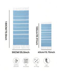 Classic Series Durable Non-Shrink Turkish Tassel Beach Towel, Multiple Sizes, Travel Striped Sports Towel, Bath Towel, Suitable For Spring And Summer Travel - Dusty Blue - View 2