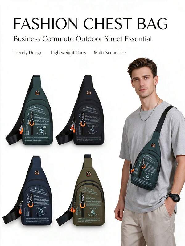 1pc Men's Fashion Oxford Cloth Chest Bag, Multi-Compartment Lightweight Crossbody Bag, Outdoor Commute Shopping One Shoulder Small Bag, Multiple Colors Available