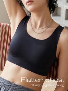 1件裝女款胸部束胸衣 微塑形內衣 可調節壓力式束胸 無縫塑形背心 - 黑色 - 查看 2