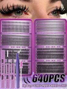 456/584/640 Clusters Single Strand False Eyelashes, Eyelash Storage Book, Cluster False Eyelashes, DIY Home Eyelash Extensions, Spiky Style Eyelashes, Medusa Style Eyelashes, "Fairy Style" Eyelashes, Multi-Function False Eyelash Set - Suitable For Daily Makeup - Multicolor - View 18