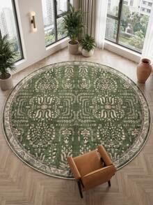 1pc Green Vintage Round Living Room Rug, Suitable For Kitchen, Dining Room, Bedroom, Room Holiday Decor, Indoor/Outdoor, Office, Lobby, Anti-Slip Doormat, Bathroom Rug, Hallway, Study Gaming Area Rug - Olive Green - View 6