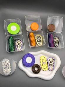 1 Set Stress Relief Combo, Includes Chain Spinner, Finger Slider And Sensory Massager, Made Of ABS Material, Comes With Storage Box For Easy Carrying, Suitable For Office Stress Relief, Travel And Gifts - Multicolor - View 4