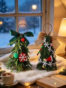 10PCS /1pc Mini Tabletop Christmas Tree Ornaments, PE Material Small Desktop Xmas Tree Decor, Compact Style Holiday Figurines For Indoor Table Scene Layout, Home Party Festive Hanging Decoration Supplies Christmas Decrations Christmas Decor Home - Multicolor - View 3
