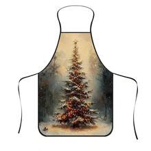 1pc Christmas Forest Snowy Scene Glowing Christmas Tree Print Apron, Featuring Snow-Covered Christmas Tree With Warm Light Decorations, Durable Cooking Apron Suitable For Bakers, Cake Decorators, BBQ Enthusiasts, Gardeners, Painters, Nail Artists - Perfect Gift For Home And Professional Chefs - Multicolor - View 1