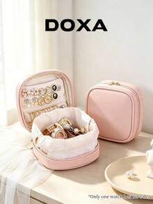 DOXA Shockproof And Dustproof Double-Layer Jewelry Box, Earrings, Rings, Necklaces, Watches, Mini Portable Storage Bags. - Pink - View 1
