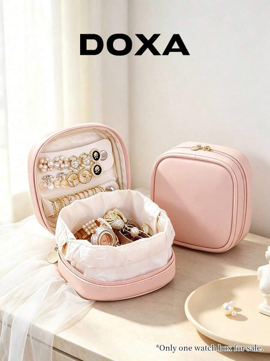 DOXA Shockproof And Dustproof Double-Layer Jewelry Box, Earrings, Rings, Necklaces, Watches, Mini Portable Storage Bags. - Pink - View 1