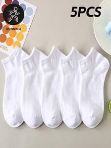 5 Pairs Unisex Solid Color Short Socks Sports Boat Socks - White - View 5
