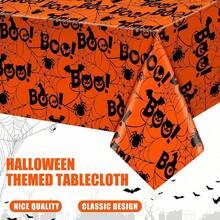 3 Packs/1-Pack Halloween Disposable Tablecloth 108x54, Cute Halloween Tablecloth | Rectangular Waterproof Plastic Tablecloth, Spider Web And Pumpkin Pattern, Party Table Protection - Orange - View 3