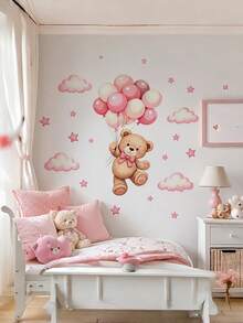 1 Set Stiker Dinding Balon Beruang Lucu, Termasuk Stiker Awan dan Bintang, Perekat Mandiri dan Dapat Dilepas, Cocok untuk Dekorasi Kamar Bayi dan Kamar Tidur Anak-Anak - MultiWarna - View 12