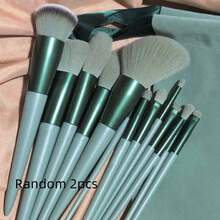 New Random 2-Piece Mint Green Makeup Brush Set: Portable Soft Bristle Brush, Blush Brush, Eyeshadow Brush, Powder Brush, Contouring Brush, Concealer Brush, Complete Makeup Tool Set - Mint Green - View 6