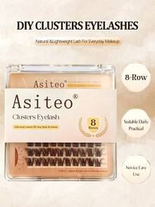 Asiteo 8排 D捲度 棕色簇裝假睫毛，混長蓬鬆柔軟舒適分段式假睫毛，適合初學者、日常妝容、音樂節、禮物 - D - 查看 3
