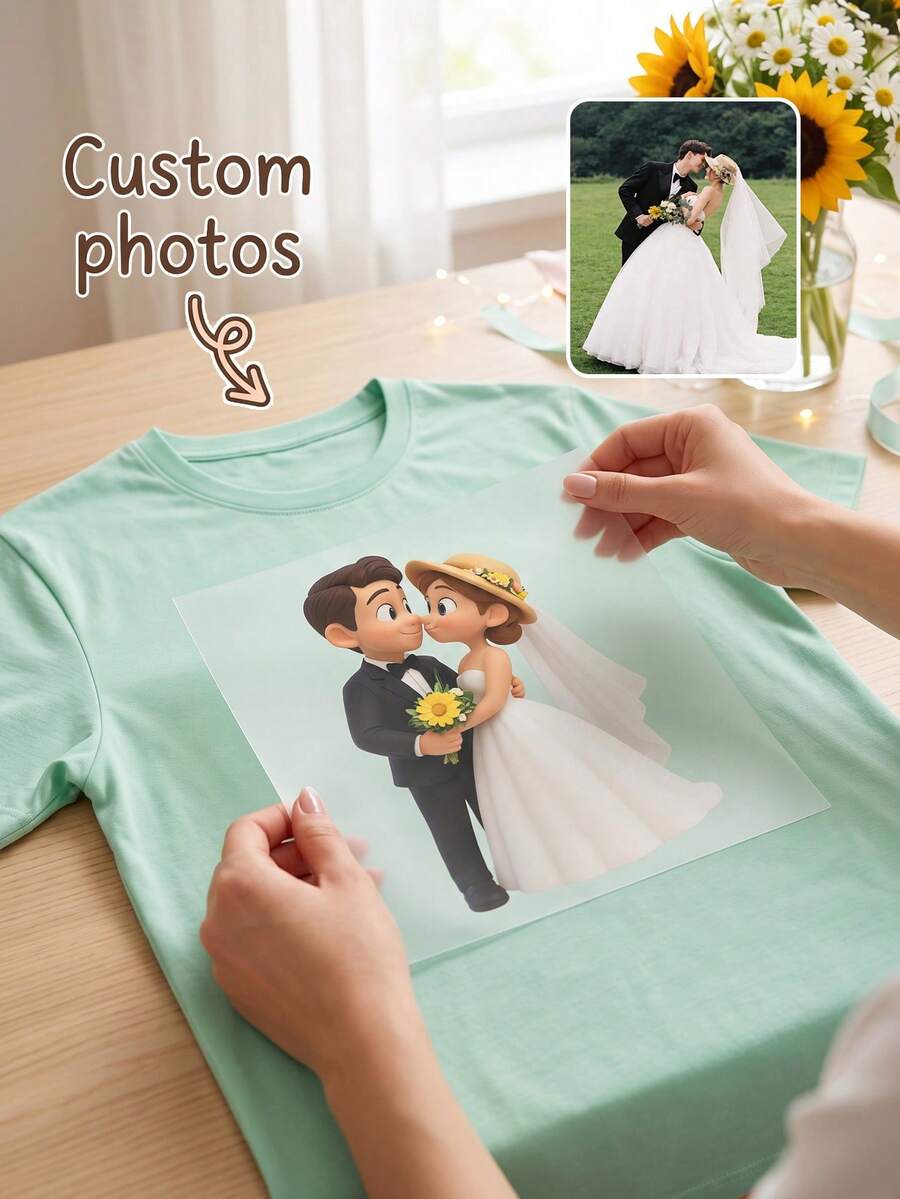 1pc Custom Photo Wedding Couple Iron On Transfer Stickers, Personalized Bride Groom Cartoon Heat Transfer Patches,T-Shirt Hoodie Bag Hat Wedding Decor - Multicolor - View 1