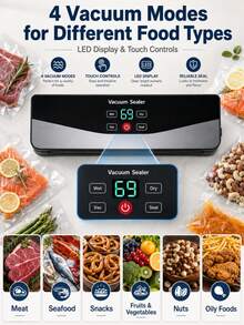 1 pieza Selladora de vacío para alimentos, capacidad de batería de 2000mAh, selladora de vacío para bolsas de almacenamiento de alimentos de cocina, modos de sellado de vacío seco/húmedo, control táctil digital, adecuada para carne, pescado, verduras, aperitivos, preparación de comidas, sobras y cocina del hogar - Multicolor - Ver 3