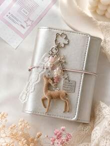 1pc INS Style Deer Keychain, Kawaii Lace Bow Bag Charm, Sakura Flower Pendant, Coquette Aesthetic Key Ring, Fairycore Backpack Charm - Multicolor - View 8