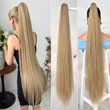 HEYPINK Claw Shaped Ponytail Extension Hair Accessory Brown Gold Burgundy Gradient Brown 38 Inch Long Wave Heat-Resistant Fiber Synthetic Ponytail Wig, Suitable For Women's Parties And Daily Use, Halloween - Black Brown - View 10