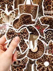 50Pcs Leopard Print Aesthetic Stickers, Retro Y2K Fashion Accessory Waterproof Decals For Scrapbook Laptop Water Cup Luggage Phone Case DIY Decor - 50pcs - View 4