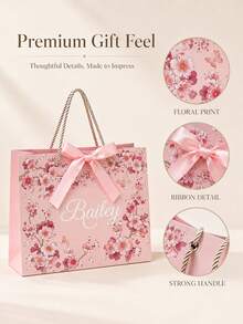 1pc Personalized Gift Bag With Ribbon, Customized Name Bridesmaid Gift Bag, Foldable Lightweight Tote Bag, Suitable For Bridal Shower And Party Favors - Multicolor - View 6